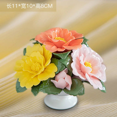 Ceramic Simulation Flower Basket Ornaments Handmade Mini Flower Basket Creative Coffee Table Living Room Table Decorations