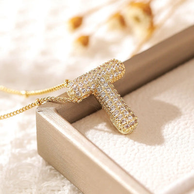 RAKOL Exquisite Copper Gold-plated Zircon Pendant American Minimalist Collarbone Chain 26 A-Z Balloon Letter Necklace For Women