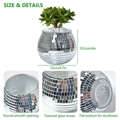 Creative Disco Ball Flower Pot Silver Mirror Glass Round Disco Ball Plant Holder Home Decoration Flower Vase Home