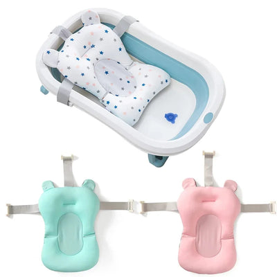 BABY BATH SEAT SUPPORT MAT FOLDABLE BATH TUB PAD & CHAIR NEWBORN BATHTUB PILLOW INFANT ANTI-SLIP SOFT COMFORT BODY CUSHION