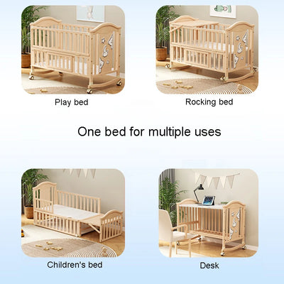 Changeable Baby Bed Newborn Solid Wood Unpainted Baby Bed Cradle Bed Convertible Desk Can Be Spliced Into A Large Bed