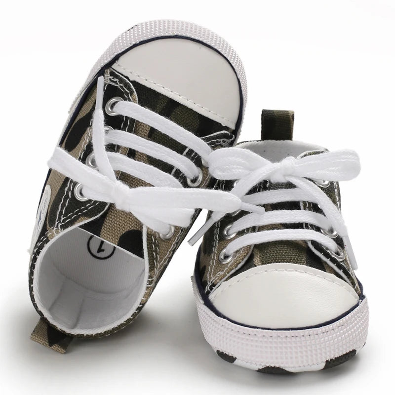 CLASSIC CANVAS BABY SPORTS SHOES – GENDER-NEUTRAL FIRST WALKER WITH NON-SLIP SOFT SOLES FOR NEWBORN & TODDLER CRIB USE