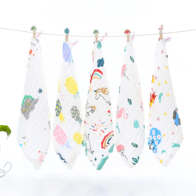 5PCS Baby Bath Towel 100% Cotton Muslin Squares 6 Layers Gauze Kid Facecloth Face Wash Wipe Hand Soft Newborn Stuff Handkerchief