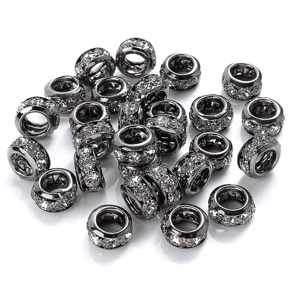10-30pcs/lot Rhinestone Spacer Beads Round Gold Silver Metal Czech Crystal Beads for Jewelry Making DIY Bracelets Accessories