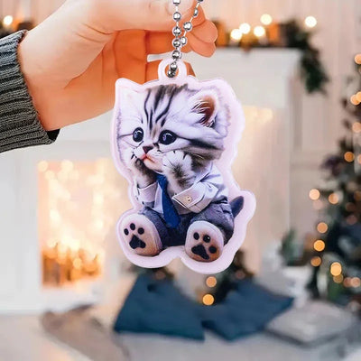 2D Acrylic Cat-Shaped Car Pendant Hanging Ornament Chain Realistic Animal Rearview Mirror Hanging Decor Car Interior Accessories