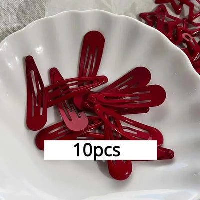 10 Pcs/Lot New Red Star Snap Clip for Girl Waterdrop Barrettes Black Hairpin Women Silver Hair Clip Accessories Kawaii BB Clip
