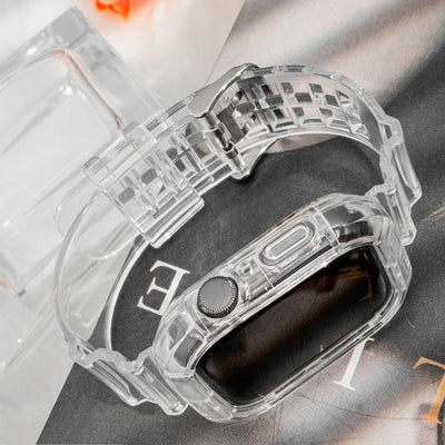 Silicone Band+Case for Apple Watch 10 42 46mm Strap 44/45MM 41/40mm Transparent Bracelet For Iwatch Series 9 8 7 6 Se 5 Correas