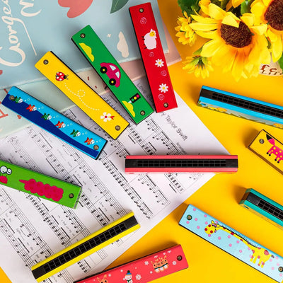 2pcs Wooden Harmonica Toy 16 Holes Cartoon Musical Instrument Toy Gift for Kids Birthday Toddler Party Favor Children Goodie Bag