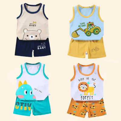 2PCS CHILDREN'S CLOTHING VEST SUIT SUMMER COTTON T-SHIRTS SHORTS BOYS GIRLS SLEEVELESS KIDS CLOTHES FOR BABY