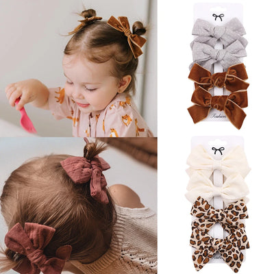 4PCS/SET LEOPARD DOT PRINT BOWKNOT HAIR BOW CLIPS BABY GIRLS LACE COTTON LINEN BARRETTES SAFETY HAIRPINS HEADWEAR ACCESSORIES