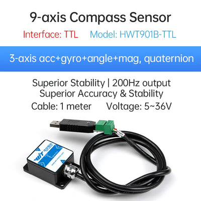 WitMotion HWT9053 AHRS 3-Axis Acceleration+Gyro+Euler Point+Mag filed, built in MMC3630 Mag filed chip and  IP67 Waterproof