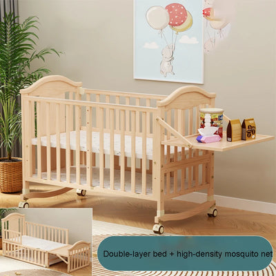 Changeable Baby Bed Newborn Solid Wood Unpainted Baby Bed Cradle Bed Convertible Desk Can Be Spliced Into A Large Bed