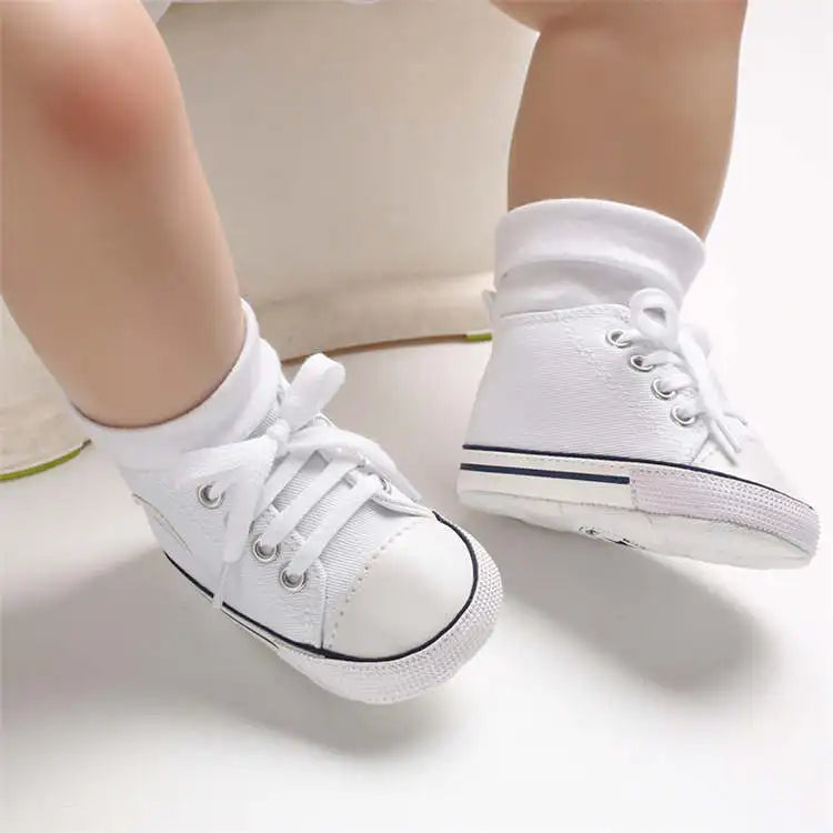 CLASSIC CANVAS BABY SPORTS SHOES – GENDER-NEUTRAL FIRST WALKER WITH NON-SLIP SOFT SOLES FOR NEWBORN & TODDLER CRIB USE
