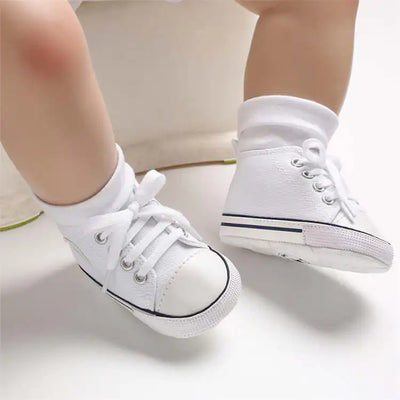 CLASSIC CANVAS BABY SPORTS SHOES – GENDER-NEUTRAL FIRST WALKER WITH NON-SLIP SOFT SOLES FOR NEWBORN & TODDLER CRIB USE