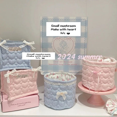 handmade ins ballet style heart clip cotton quilted cylinder square pen holder desktop storage box storage and organizing basket
