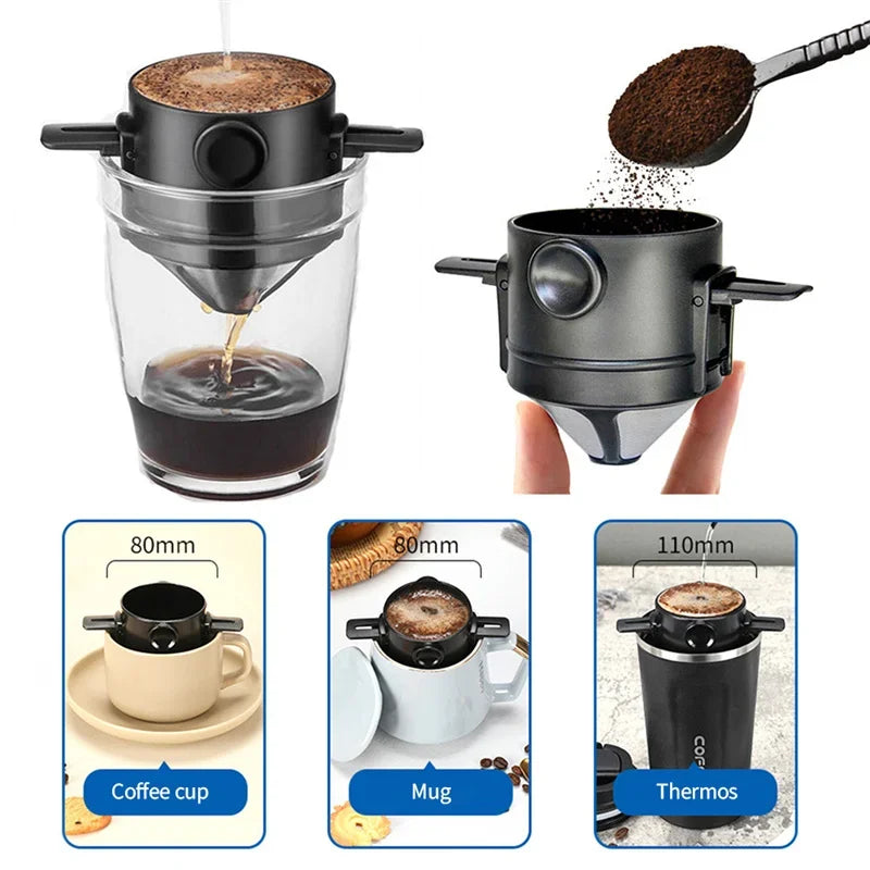 Coffee Filter Folding Hand Brewed Coffee Dripper Cone for Drip Reusable Coffee/Tea Holder Funnel Paperless Pour Over Holder