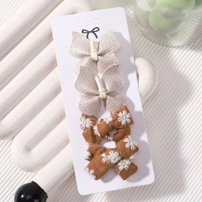 4Pcs/set Butterfly Hair Clip Set for Girls Double Layered Bow Cute Bangs Hair Pin Cotton Safe Kids Baby Hair Accessories Set