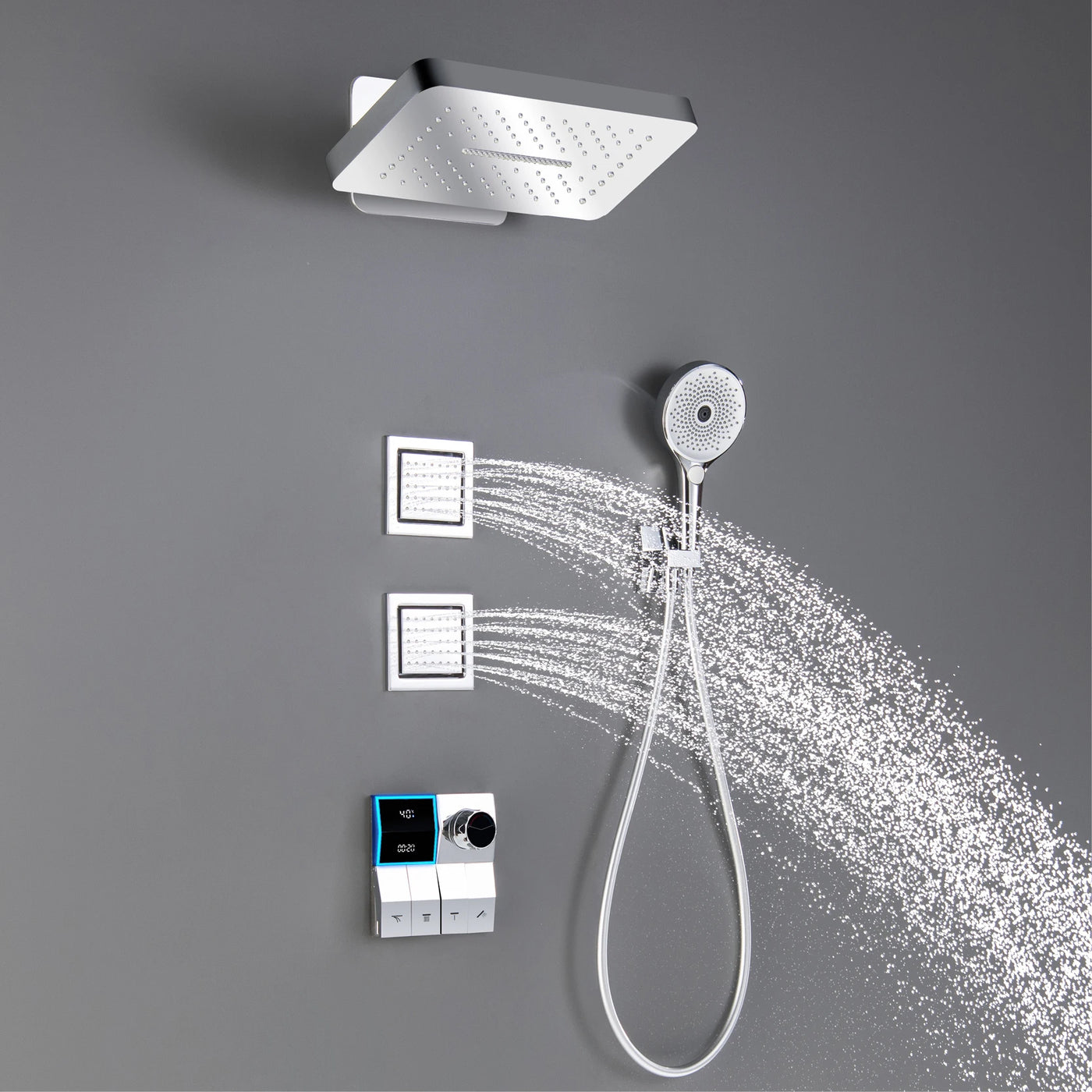 AITANA Luxury Brass White Shower System LED Light Digital Display Design with Constant Temperature Wall Mounted Bathroom Faucet