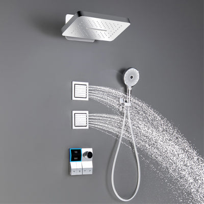 AITANA Luxury Brass White Shower System LED Light Digital Display Design with Constant Temperature Wall Mounted Bathroom Faucet