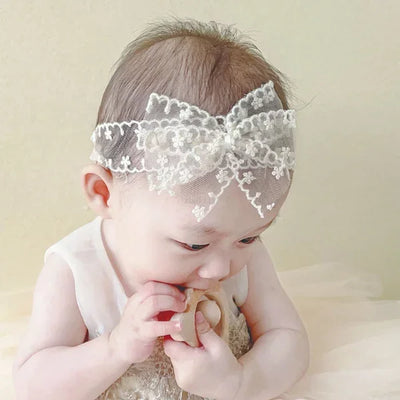 White Lace Bow Hair Bands Cute Elastic Headband Girl Korean Newborn Hair Bows Hairbands Babi Infant Kids Hair Accessories 머리띠