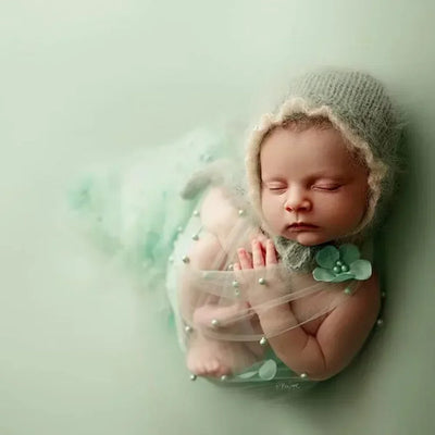 2PCS/SET NEWBORN PHOTO PROPS SOFT CHIFFON LACE FLORAL PEARLS MESH GAUZE INFANT PHOTOGRAPHY BACKDROP ACCESSORIES