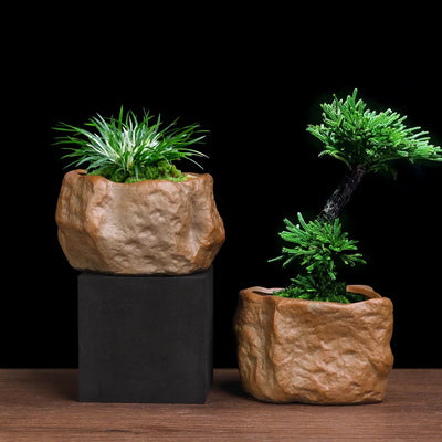 Ceramic Succulent Pot Wear Resistant Stone Shape Cactus Succulent Miniature Garden Bonsai for Home Office Table Desk Decoration