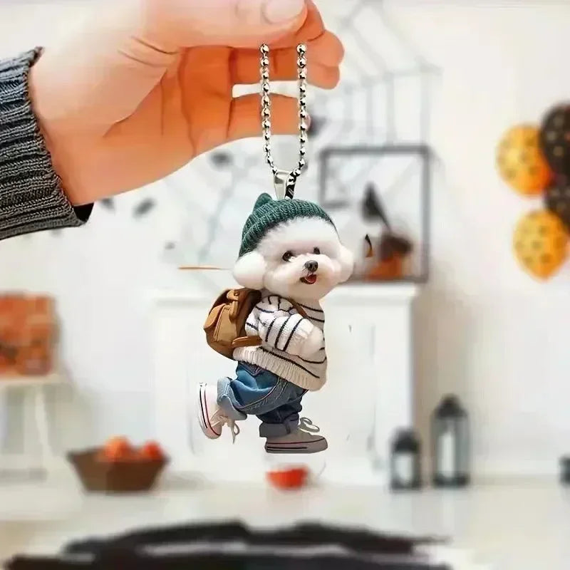 2D Acrylic Cat-Shaped Car Pendant Hanging Ornament Chain Realistic Animal Rearview Mirror Hanging Decor Car Interior Accessories