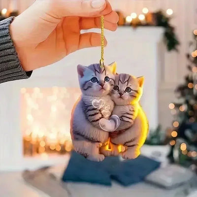 2D Acrylic Cat-Shaped Car Pendant Hanging Ornament Chain Realistic Animal Rearview Mirror Hanging Decor Car Interior Accessories