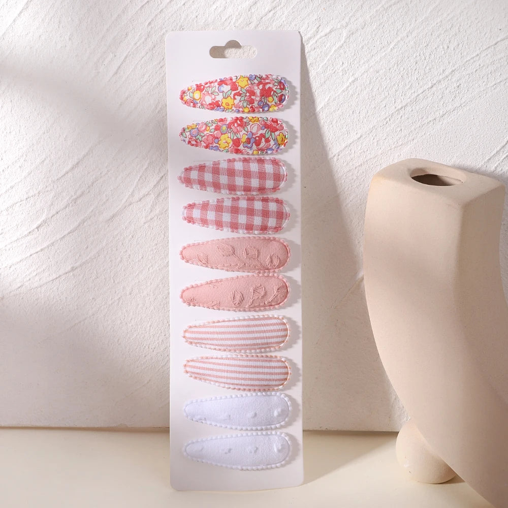10Pcs/Lot Fresh Print Cotton Alloy Hair Clips for Kids Fabric Plaid BB Hairpins Girl Hairgripe Headwear Baby Hair Accessories