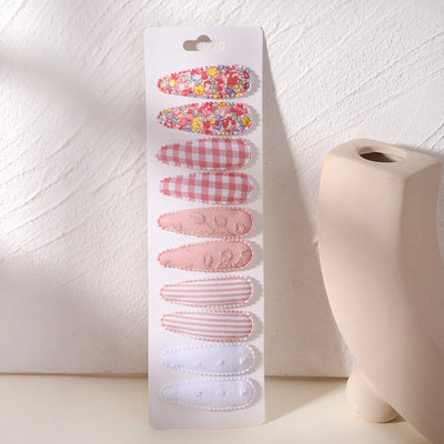 10Pcs/Lot Fresh Print Cotton Alloy Hair Clips for Kids Fabric Plaid BB Hairpins Girl Hairgripe Headwear Baby Hair Accessories