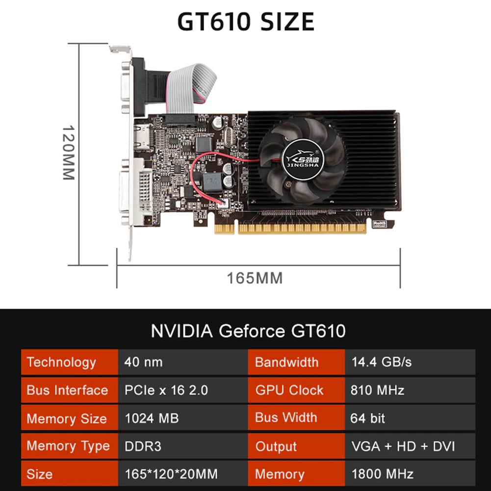 GT730 4GB DDR3 Video Card GT 730 Graphics Card HD VGA DVI Port PCI-E2.0 16X Computer Gaming Graphics Cards Mute Fan GT610 1G/2G