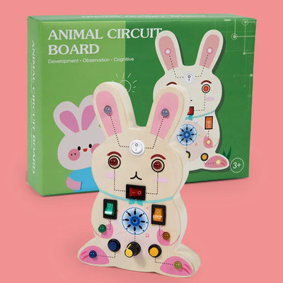 Montessori Busy Board Wooden Sensory Toys LED Light Switch Control Board Animal Educational Children Travel Toys 2-4 Years Old