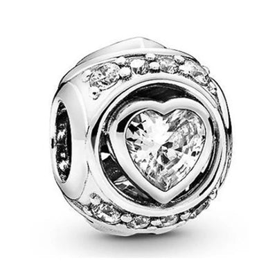 2024 New 925 Silver Plated Diamond Heart Bell Loose Charm Beads For Pandora DIY Bracelet Necklace Jewelry Accessories Gifts