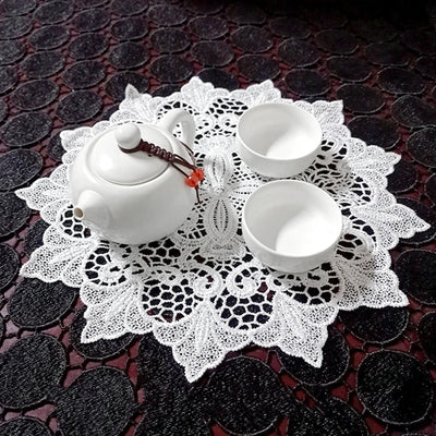 1PC White Round Lace Embroidery Placemat Table Cloth Coffee Coasters Napkin Kitchen Table Lace Crochet Tea Coffee Pads Mats
