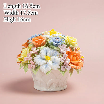 Handmade Ceramic Flowers Ornament Handheld Flower Intangible Cultural Heritage Ceramic Lily Rose Flowers Home Desk Decoration