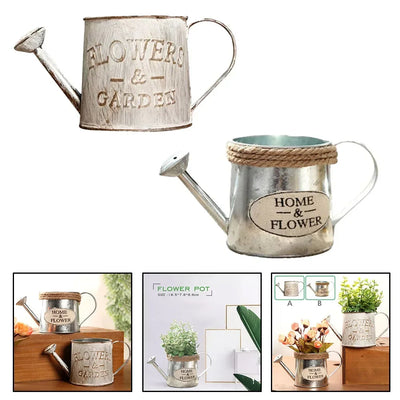 Vintage Watering Can Flower Kettle Retro Water Bucket Sprinkler Pot Iron Flower Pots Metal Vase Home Garden Decoration