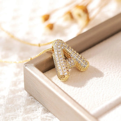 RAKOL Exquisite Copper Gold-plated Zircon Pendant American Minimalist Collarbone Chain 26 A-Z Balloon Letter Necklace For Women