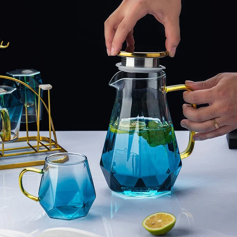 1.5L colourful Diamond Glass Teapot Set Home Water Carafe Heat-resistant Teapot  Hot Cold Water Water Jug Coffee Pot