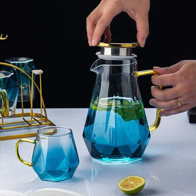 1.5L colourful Diamond Glass Teapot Set Home Water Carafe Heat-resistant Teapot  Hot Cold Water Water Jug Coffee Pot