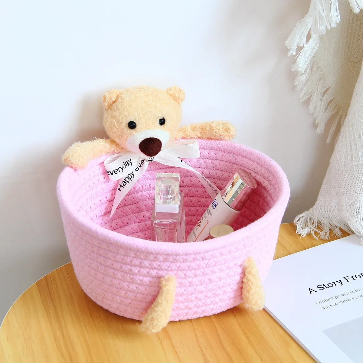 cartoon style weave sundries Storage Baskets household cosmetic hairpin Organize deposit container child toy classification case