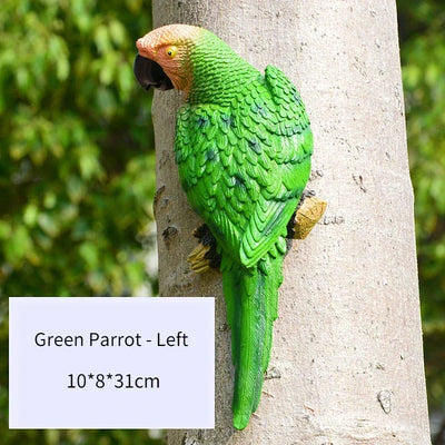Simulation Parrot Statue Birds Wall Mounted Outdoor Garden Resin Tree Hanging Decoration Animal Sculpture Home Ornament Decor