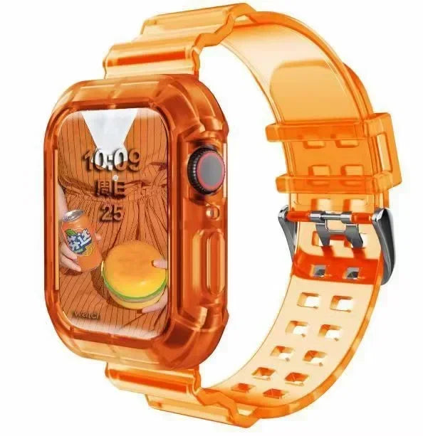 Silicone Band+Case for Apple Watch 10 42 46mm Strap 44/45MM 41/40mm Transparent Bracelet For Iwatch Series 9 8 7 6 Se 5 Correas
