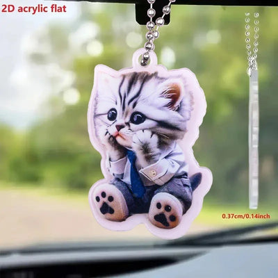 2D Acrylic Cat-Shaped Car Pendant Hanging Ornament Chain Realistic Animal Rearview Mirror Hanging Decor Car Interior Accessories