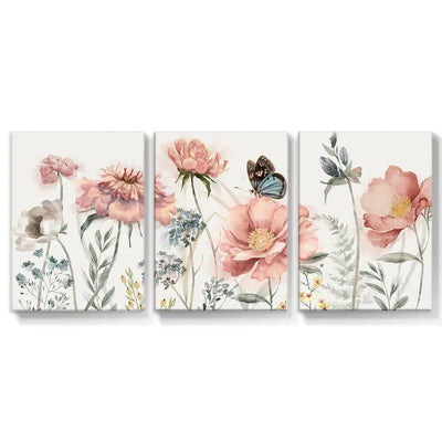 3PCS Nordic Pink Flower Wall Art Canvas Painting Prints Botanical Poster for Bedroom Farmhouse Living Room Decorative Picture