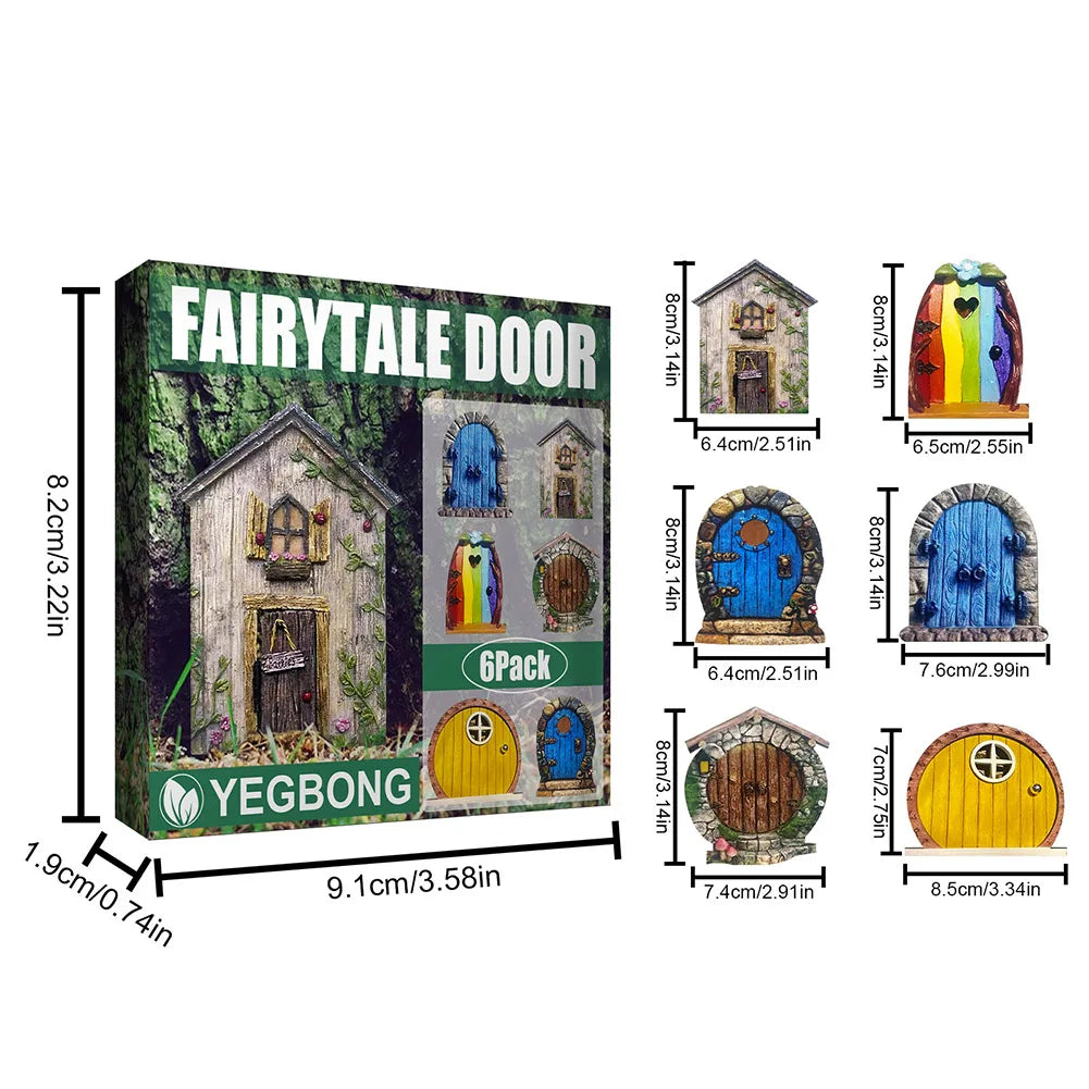 6 PCS Wood Miniature Fairy Gnome Window Door Elf Home Creative Yard Art Sculpture for Yard Art Tree Sculpture Fairy Garden Decor