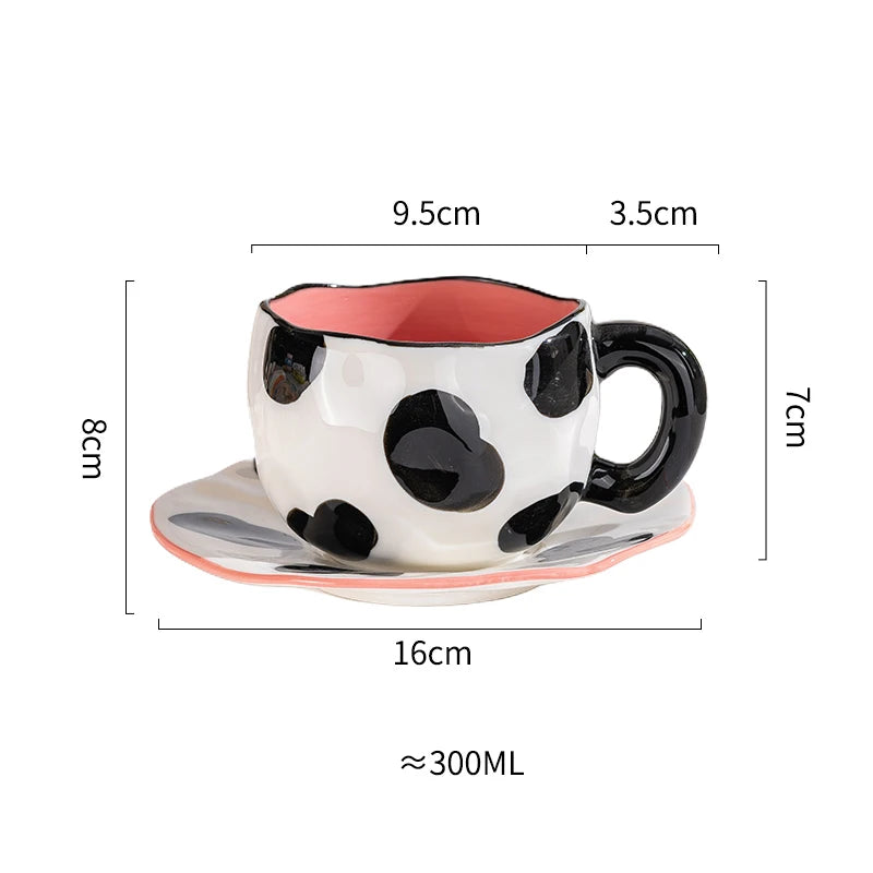 Creative Ceramic mug Hand-painted Flower Clouds Coffee Cup with Saucer Irregular Handmade Cup Breakfast Milk Tea Cups Gift Set