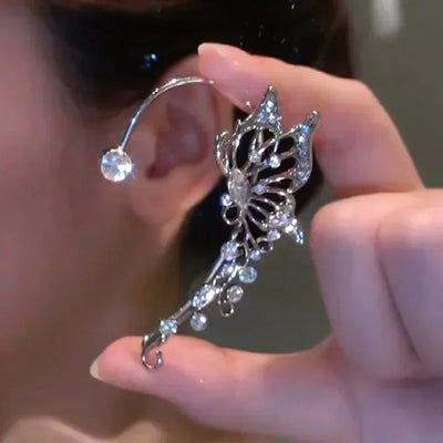 Sparkle Zircon Butterfly Earrings Without Piercing for Women Silver Color Elf Earrings Ear Cuffs Party Wedding Korean Jewelry
