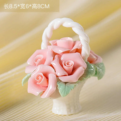 Ceramic Simulation Flower Basket Ornaments Handmade Mini Flower Basket Creative Coffee Table Living Room Table Decorations