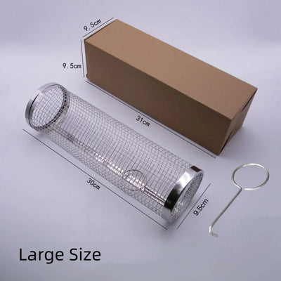 30*9.5*9.5cm Stainless Steel BBQ Basket Outdoor Rotary Wire Mesh Grill Camping Barbecue Cookware For Meat Fish Vegetables