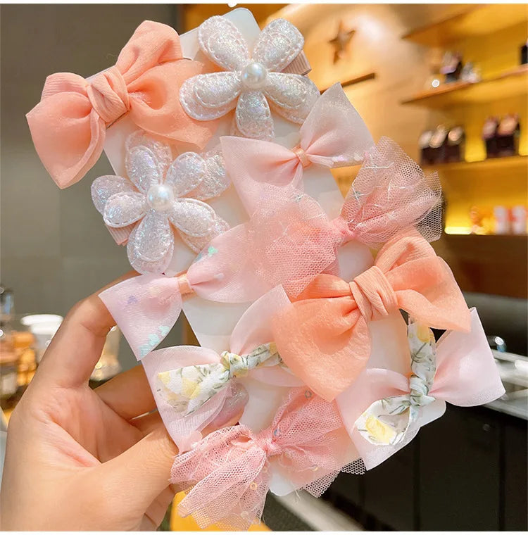 10Pcs/Set Big Bow Flower Elastic Hairbands Children Girls Sweet Hair Ties Fashion Headbands Hair Accessories Rubber Band For Kid